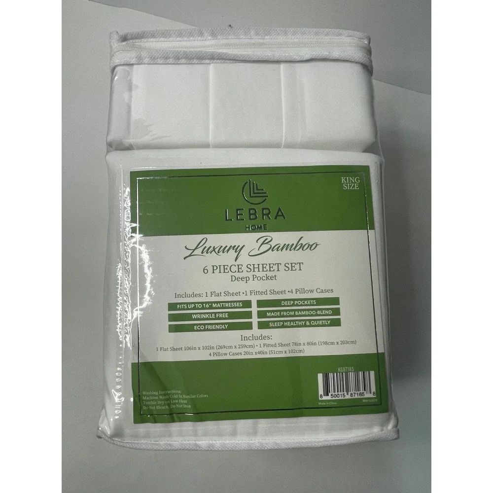 LEBRA HOME Luxury Bamboo 6 Piece King Size‎ Sheet Set Deep Pocket Wrinkle Free